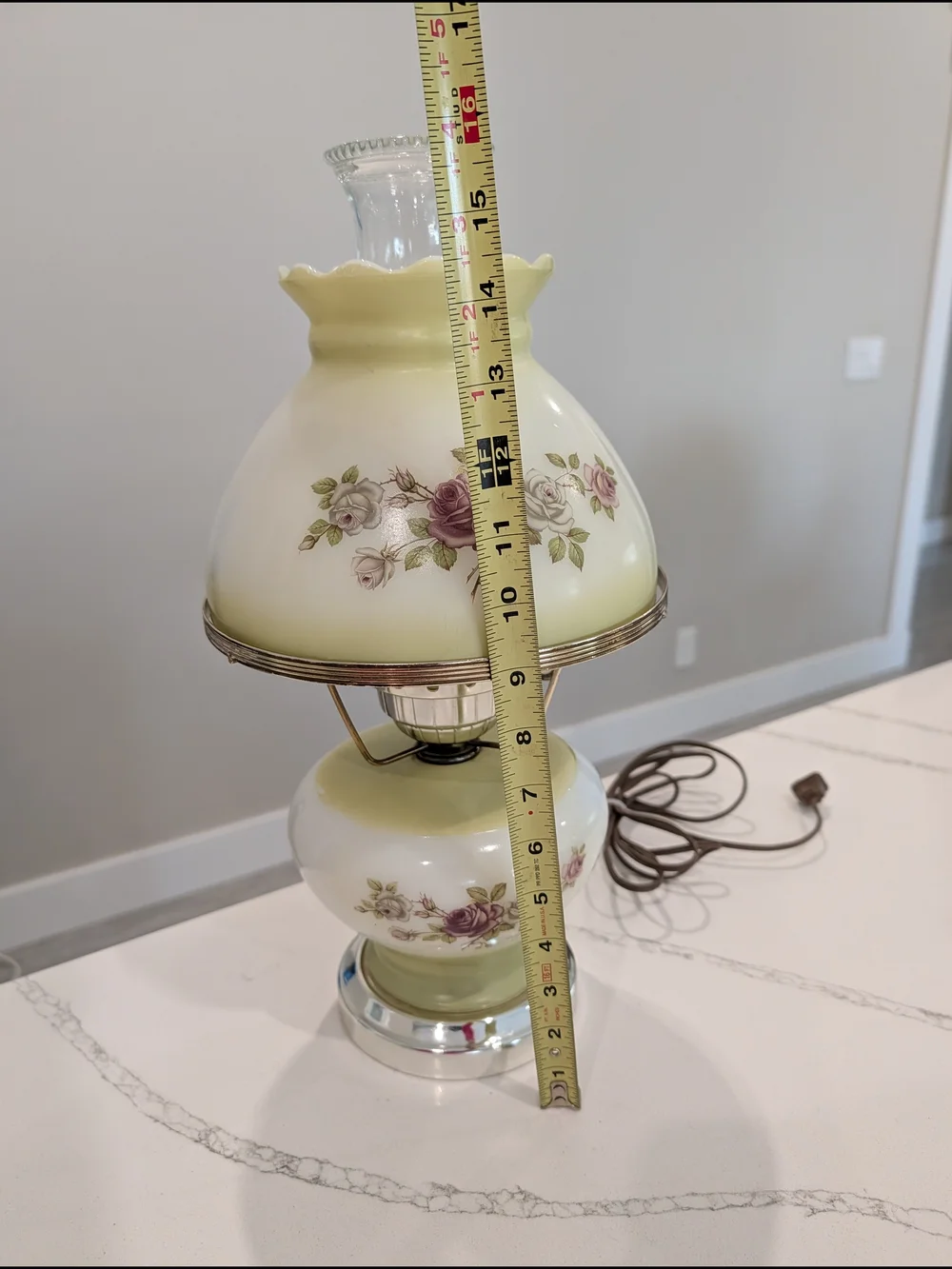 Vintage Gone With the Wind Hurricane Lamp Rose Floral Frosted Milk Glass Works